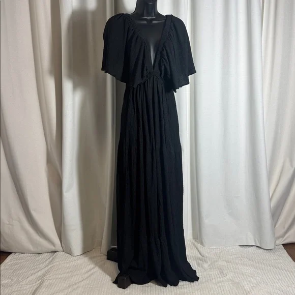 SUNNOW Plus Size Summer Maxi Dress Flowy Loose Fit V-Neck Tiered Ruffle Sleeve - Picture 5 of 12